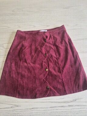 Corduroy Mini Skirt Woman Loverich In Size Medium, Color Burgandy